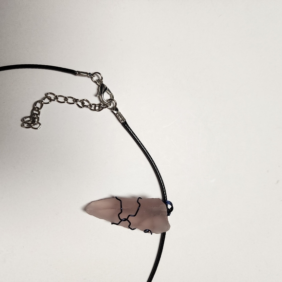 Handmade wire wrap glass pendant with cord. - Picture 3 of 3